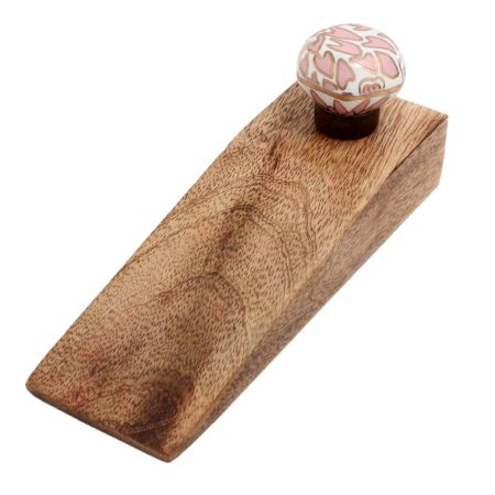 Pink Hexagon Small Ceramic Wooden Door Stopper